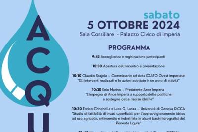 “Acqua, bene e risorsa” sabato un convegno a Imperia “Acqua, bene e risorsa” sabato un convegno a Imperia