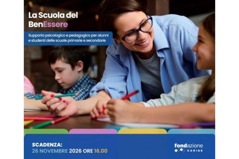 Bando Fondazione Carige “La scuola del BenEssere. Supporto psicologico e pedagogico per alunni e studenti delle scuole primarie e secondarie” Bando Fondazione Carige “La scuola del BenEssere. Supporto psicologico e pedagogico per alunni e studenti delle scuole primarie e secondarie”