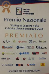 Attestazione Premio “Rating di legalità nella Pubblica Amministrazione”